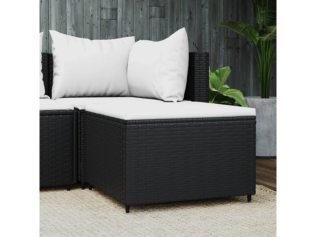 Poggiapiedi da Giardino con Cuscino in Polyrattan Nero