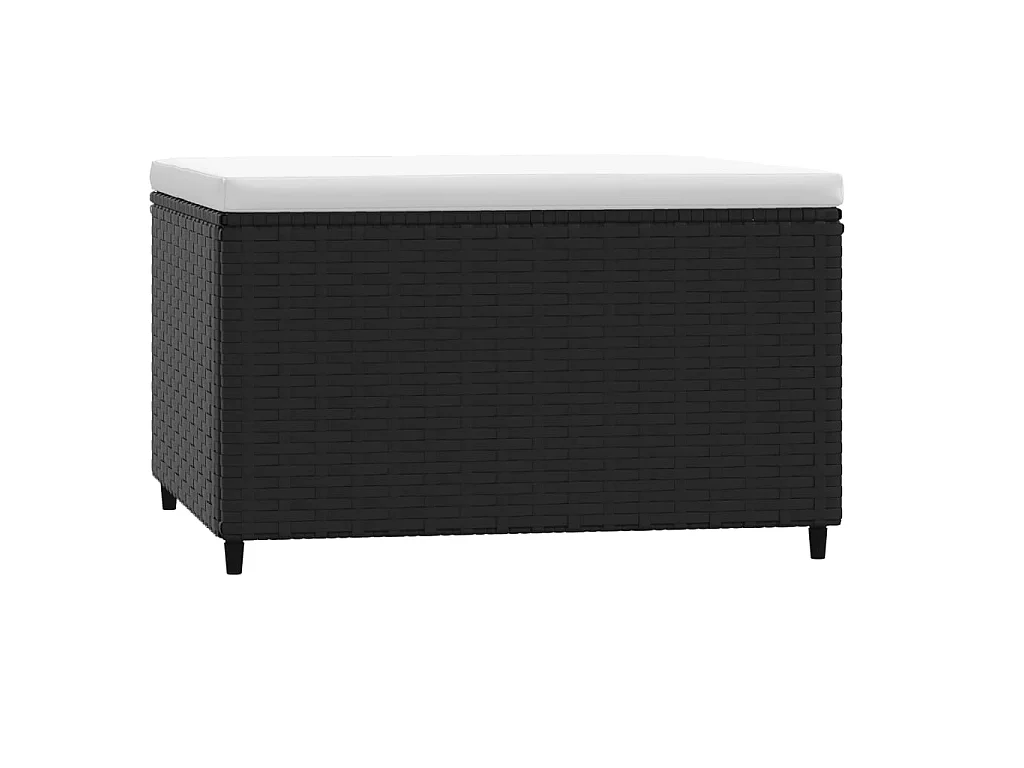 Poggiapiedi da Giardino con Cuscino in Polyrattan Nero