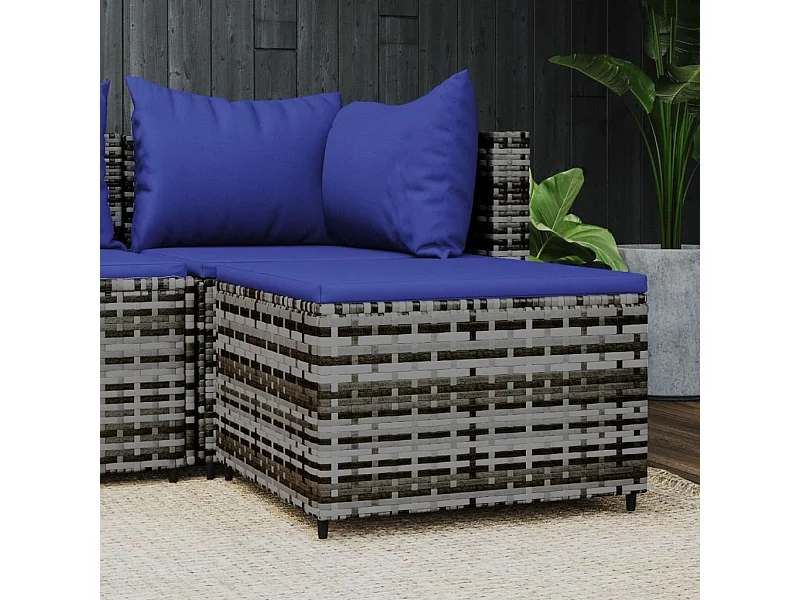 Gartenhocker mit Kissen Grau Poly Rattan