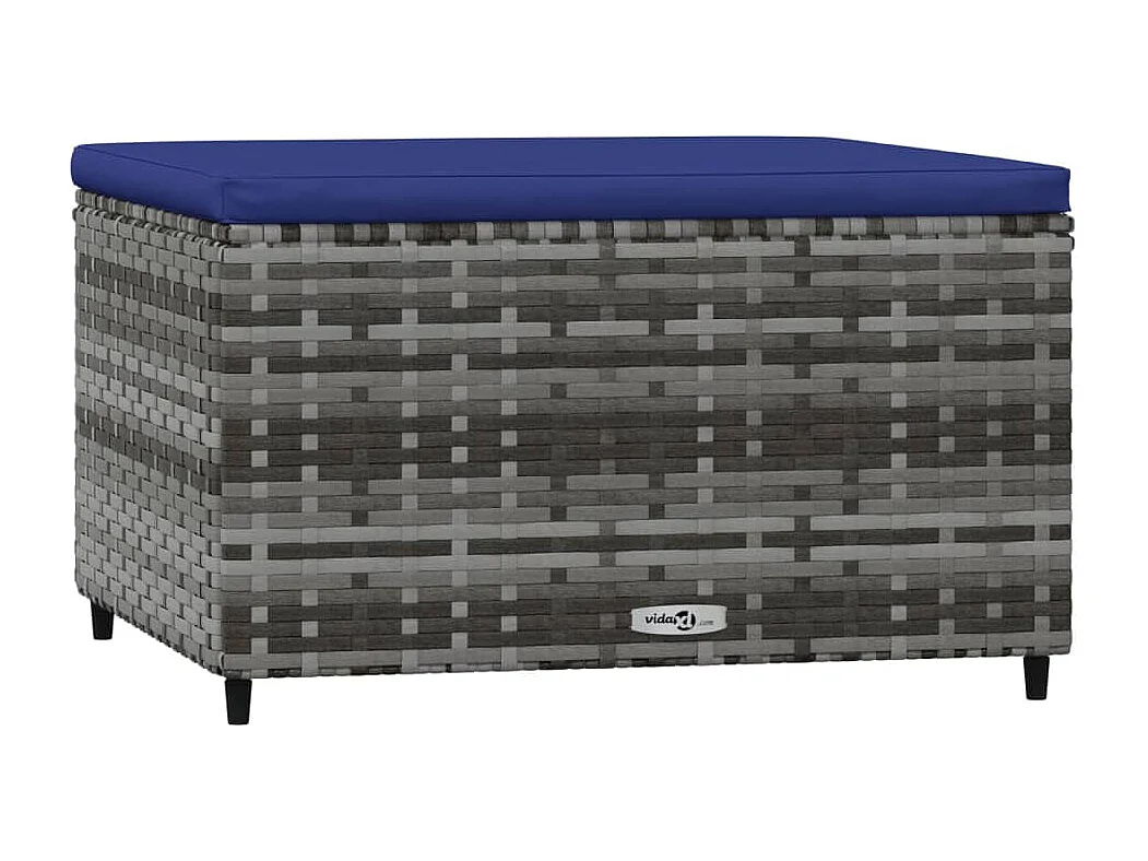 Poggiapiedi da Giardino con Cuscino in Polyrattan Grigio