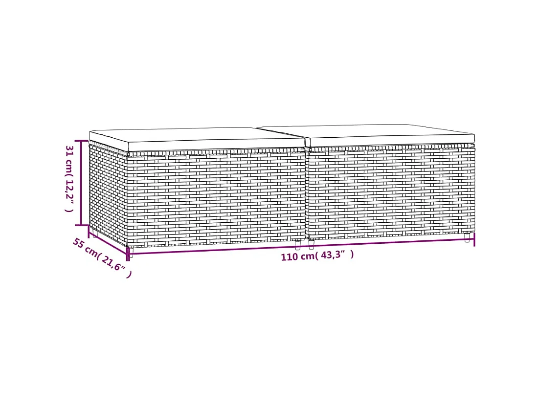 Voetensteunen 2 st met kussens poly rattan bruin