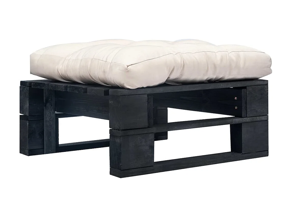 Otomano de paletes com almofadão cor areia madeira preto
