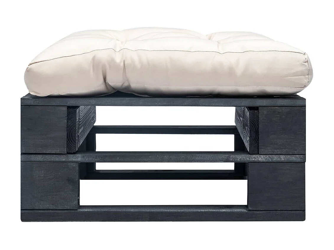 Otomano de paletes com almofadão cor areia madeira preto