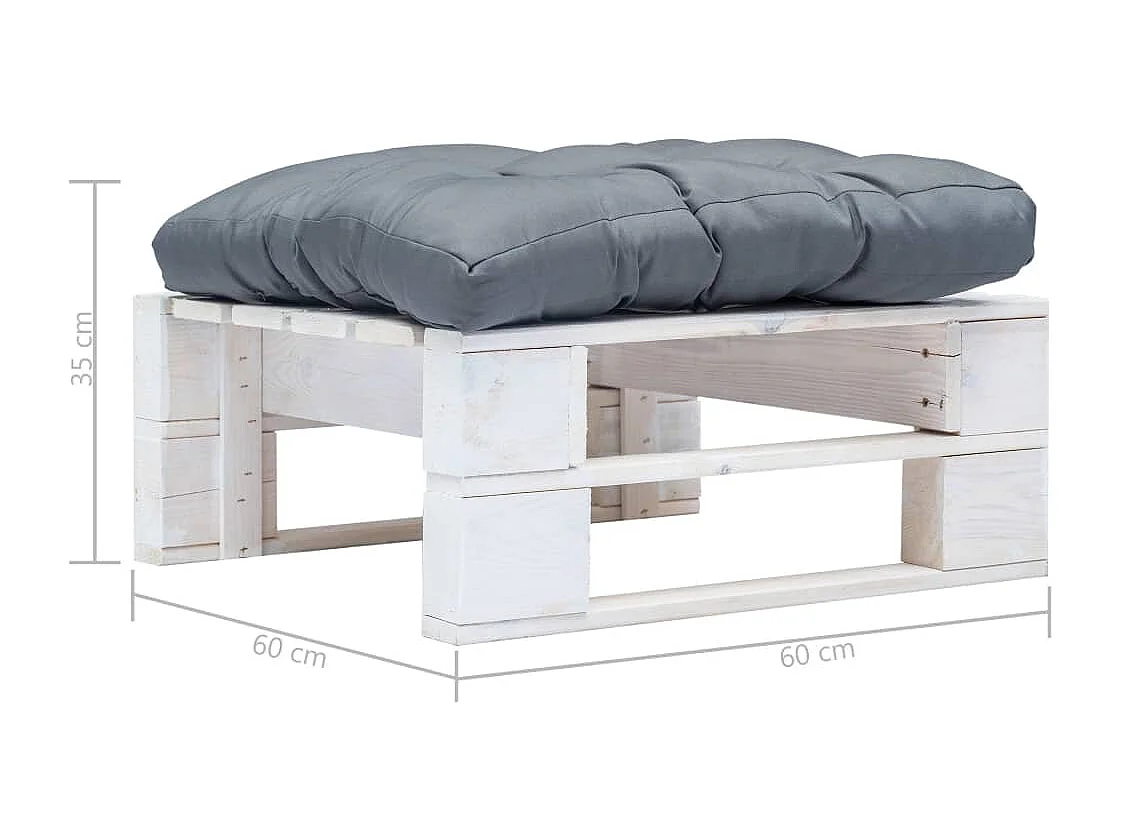 Repose-pied palette de jardin avec coussin gris Blanc Bois