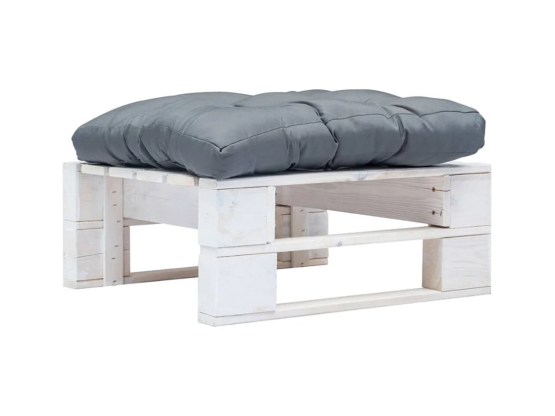 Repose-pied palette de jardin avec coussin gris Blanc Bois