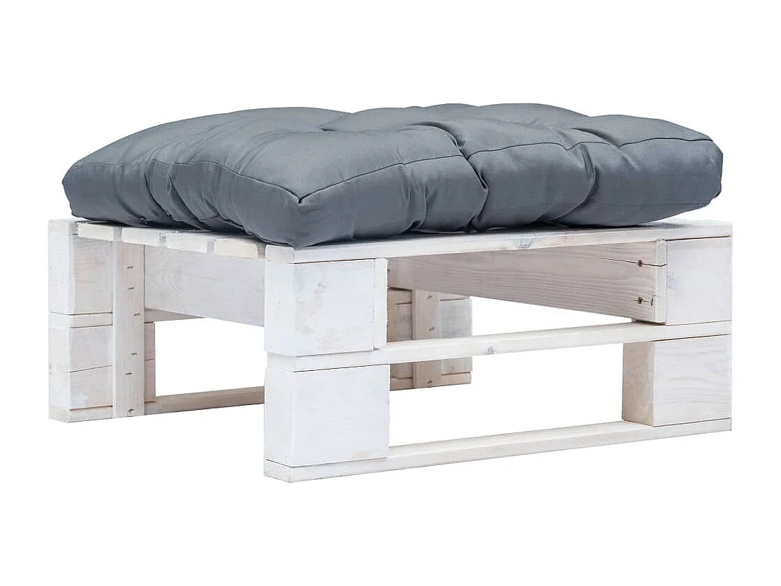 Repose-pied palette de jardin avec coussin gris Blanc Bois