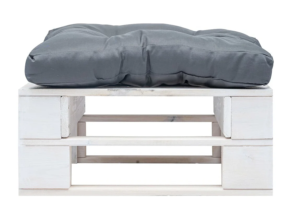 Repose-pied palette de jardin avec coussin gris Blanc Bois