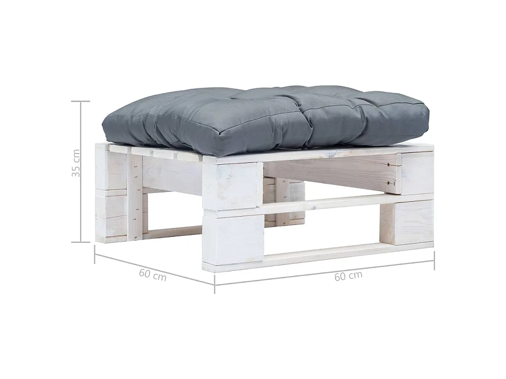 Tuinpoef met grijs kussen pallet hout wit