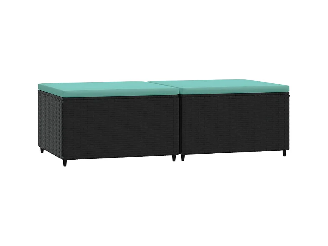 Voetensteunen 2 st met kussens poly rattan zwart