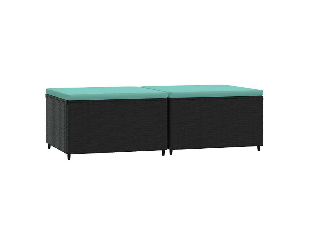 Voetensteunen 2 st met kussens poly rattan zwart