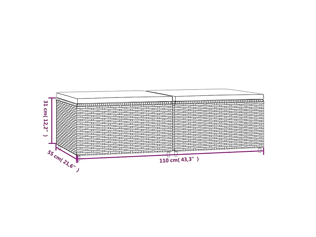 Voetensteunen 2 st met kussens poly rattan zwart