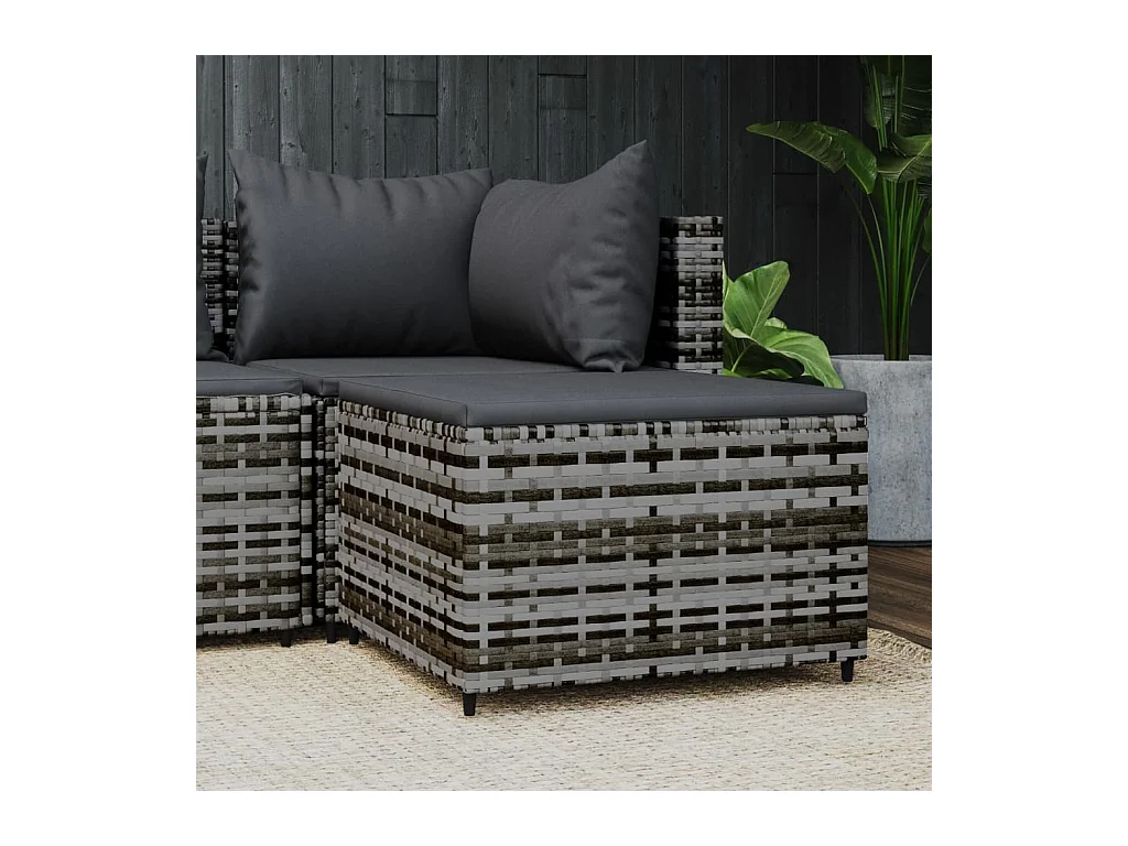 Gartenhocker mit Kissen Grau Poly Rattan