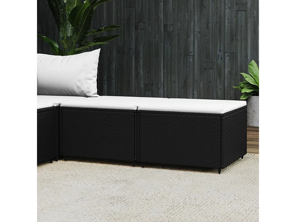 Gartenhocker mit Kissen 2 Stk. Schwarz Poly Rattan