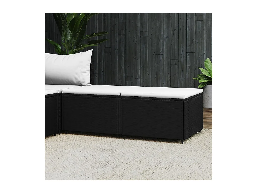 Repose-pieds de jardin et coussins lot de 2 noir résine tressée