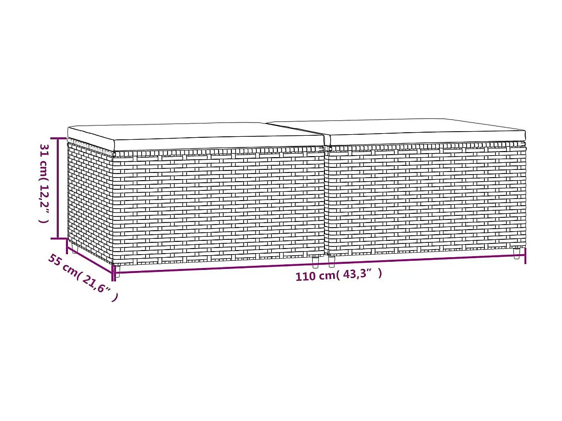 Gartenhocker mit Kissen 2 Stk. Schwarz Poly Rattan