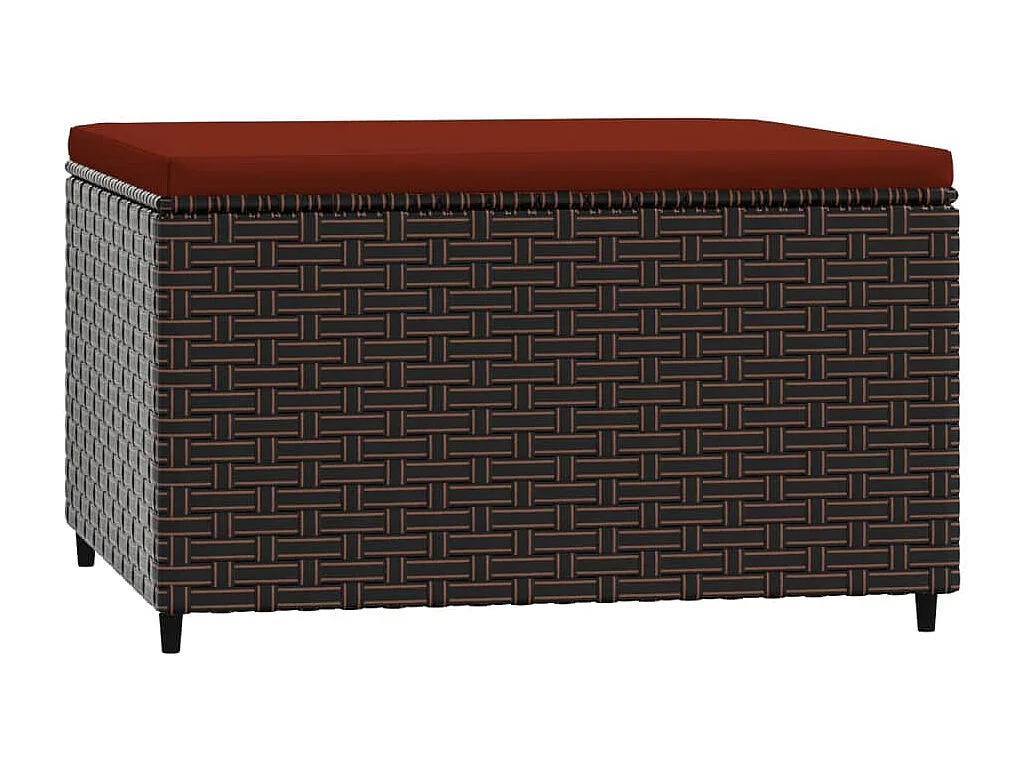 Poggiapiedi da Giardino con Cuscino in Polyrattan Marrone