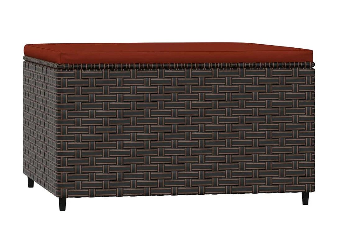 Poggiapiedi da Giardino con Cuscino in Polyrattan Marrone