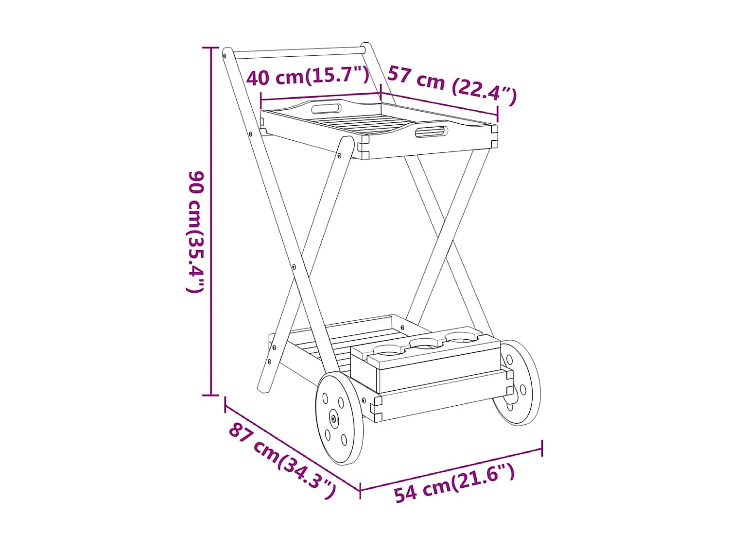 Teewagen 54x87x90 cm Massivholz Akazie