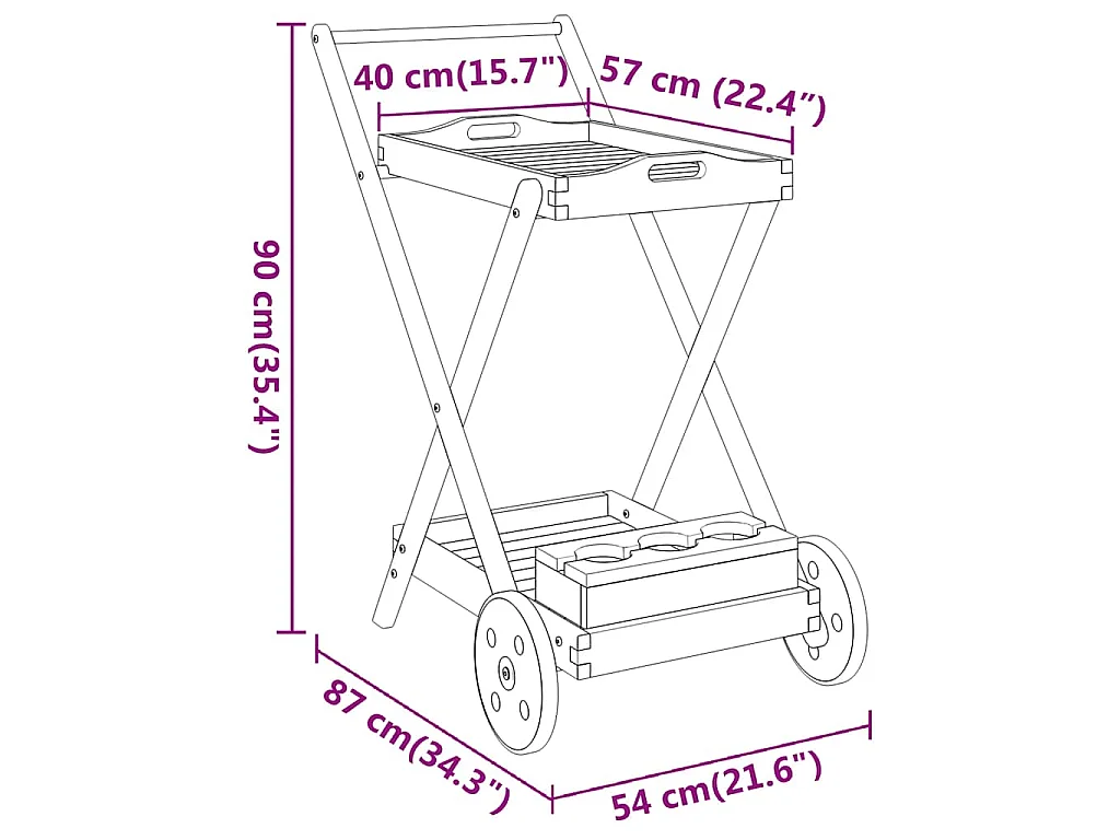 Carrello da Tè 54x87x90 cm in Legno Massello di Acacia