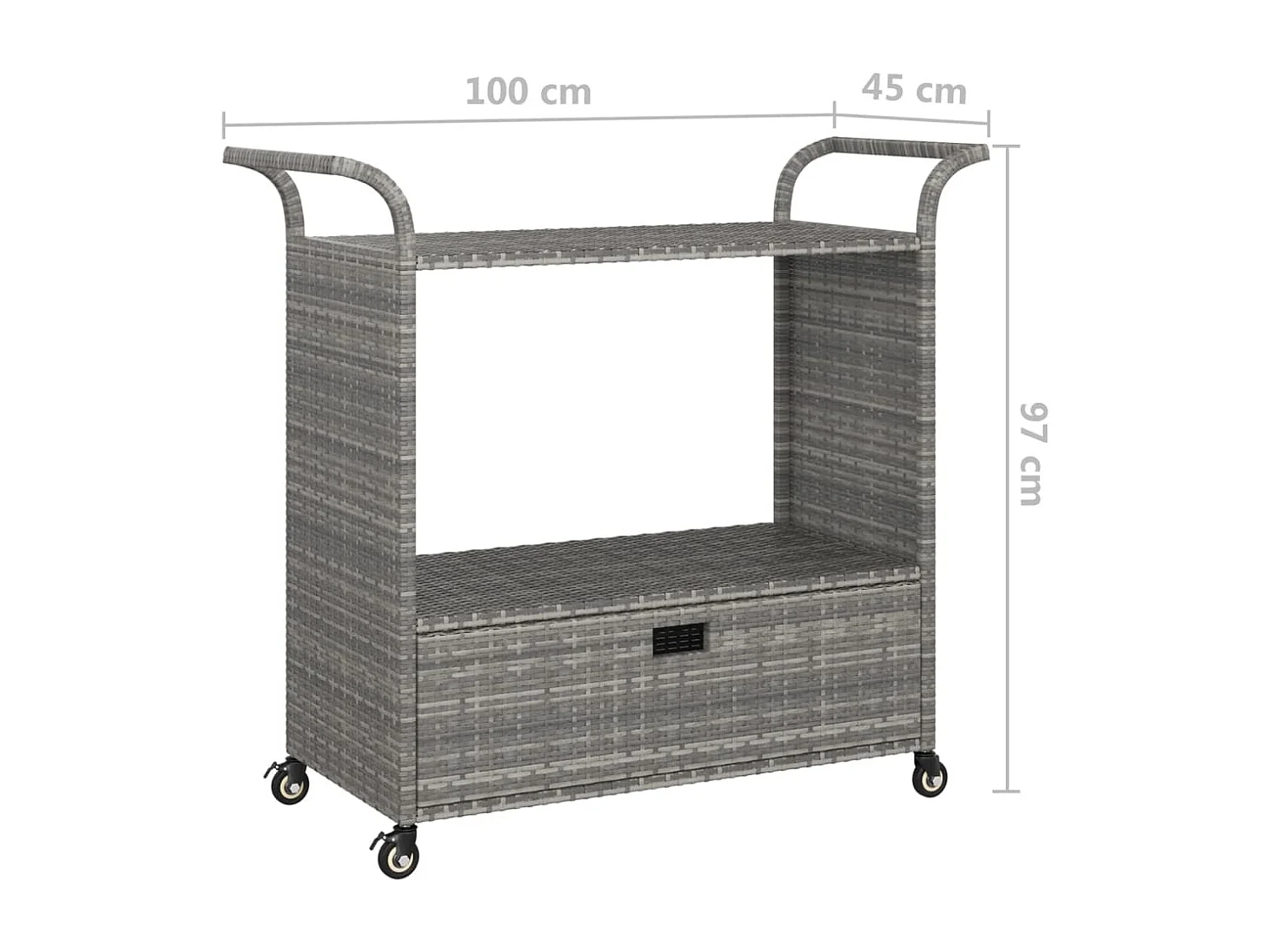 Carrinho de bar com gaveta 100x45x97 cm vime PE cinzento
