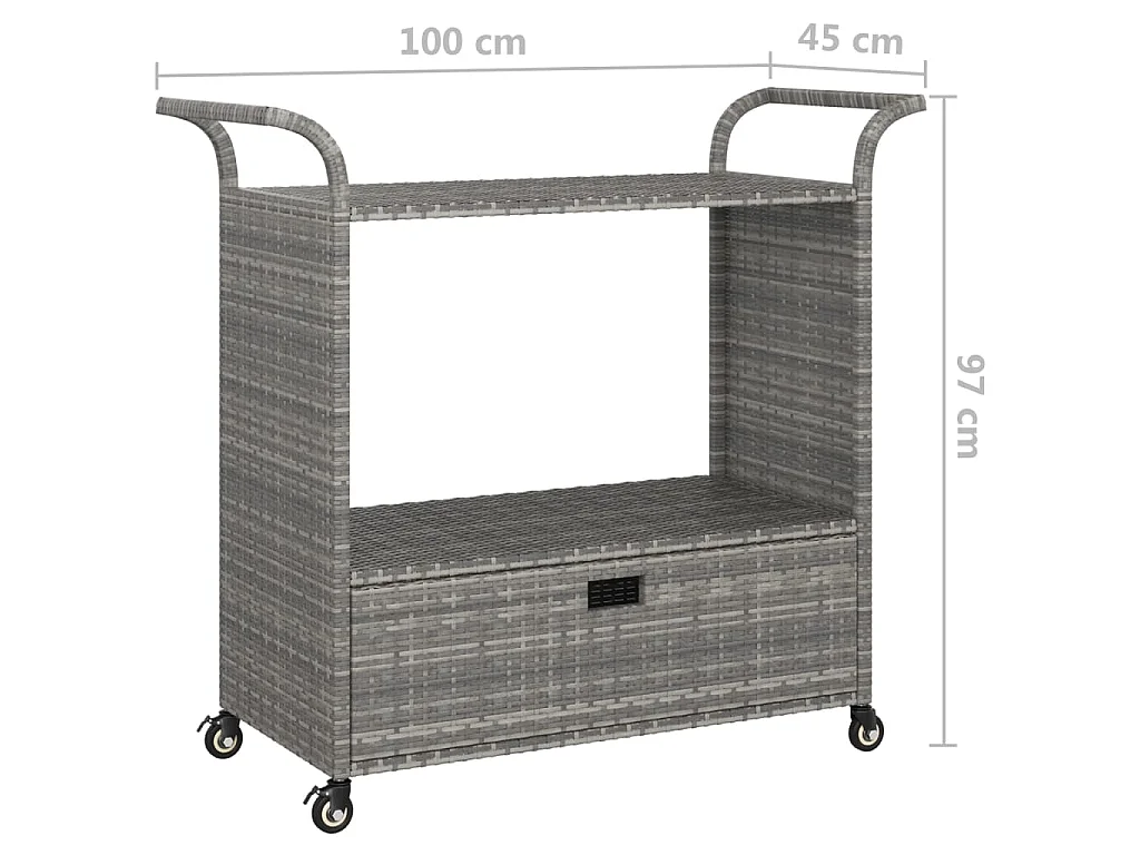 Chariot de bar avec tiroir Gris 100x45x97 cm Résine tressée
