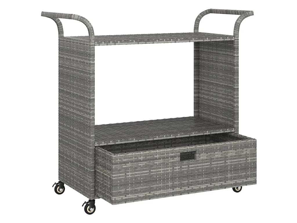 Chariot de bar avec tiroir Gris 100x45x97 cm Résine tressée