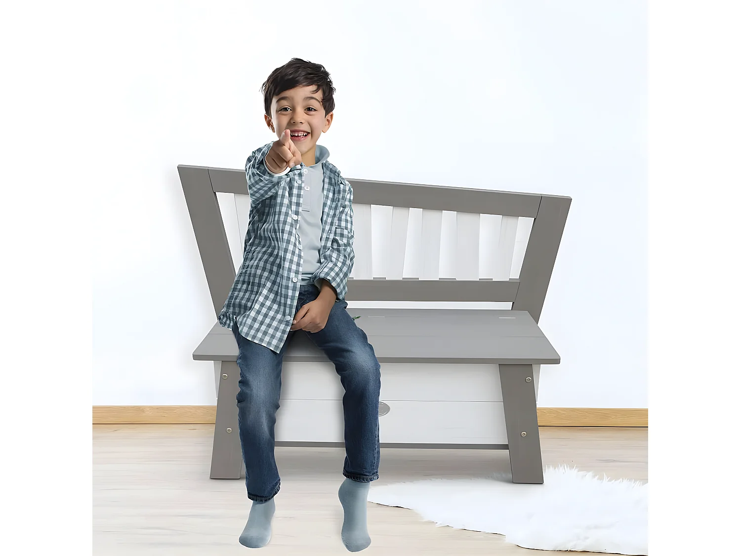 Banc de rangement Corky Gris et blanc