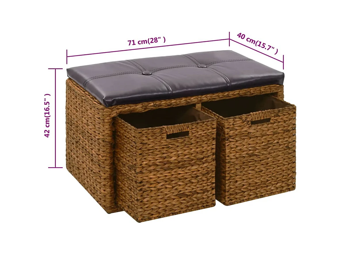 Sitzbank mit 2 Körben Seegras 71×40×42 cm Braun