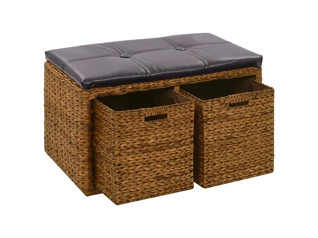 Banc avec 2 paniers Jacinthe d'eau 71 x 40 x 42 cm Marron
