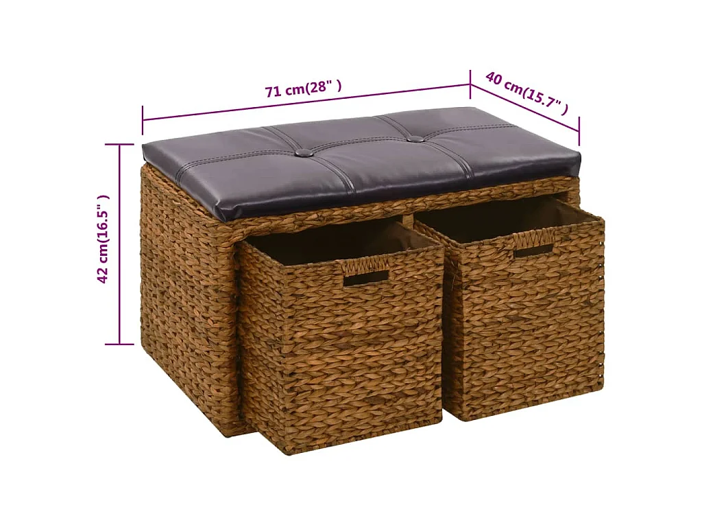 Banc avec 2 paniers Jacinthe d'eau 71 x 40 x 42 cm Marron