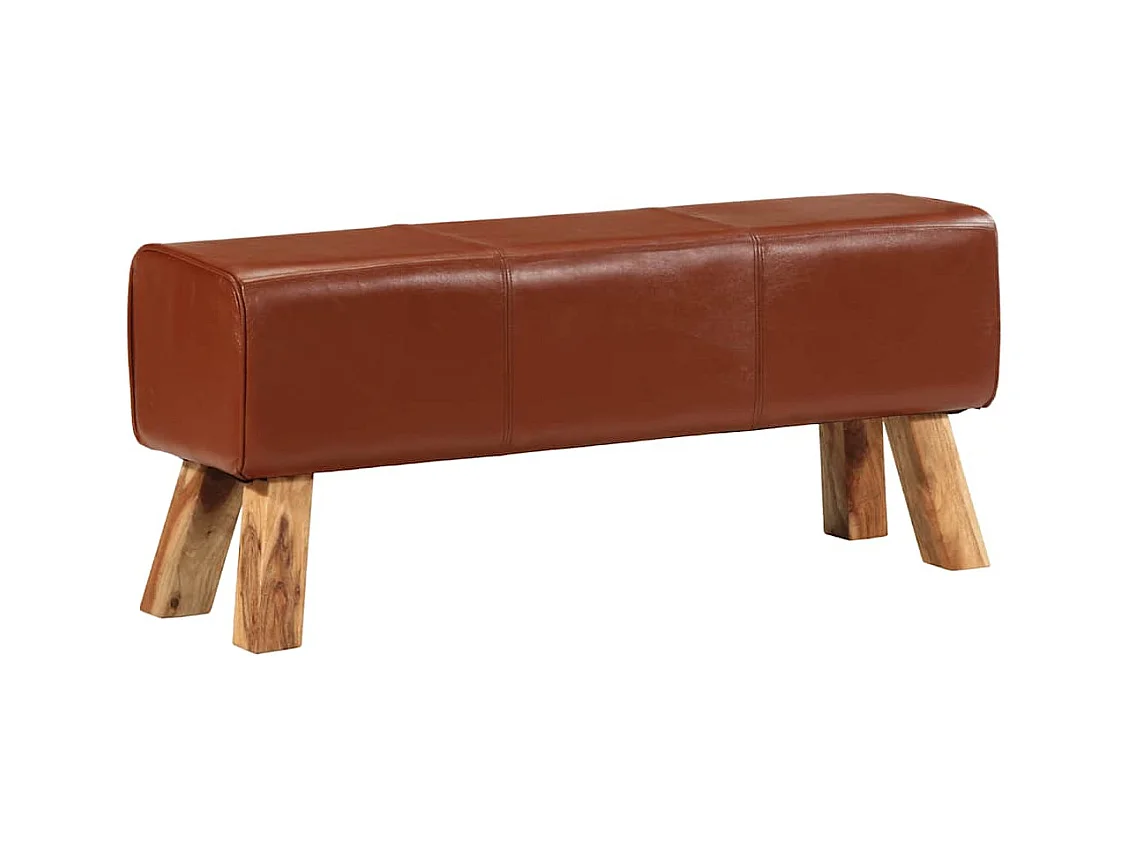 Sitzbank Turnbock Braun 110 cm Echtleder und Massivholz Mango