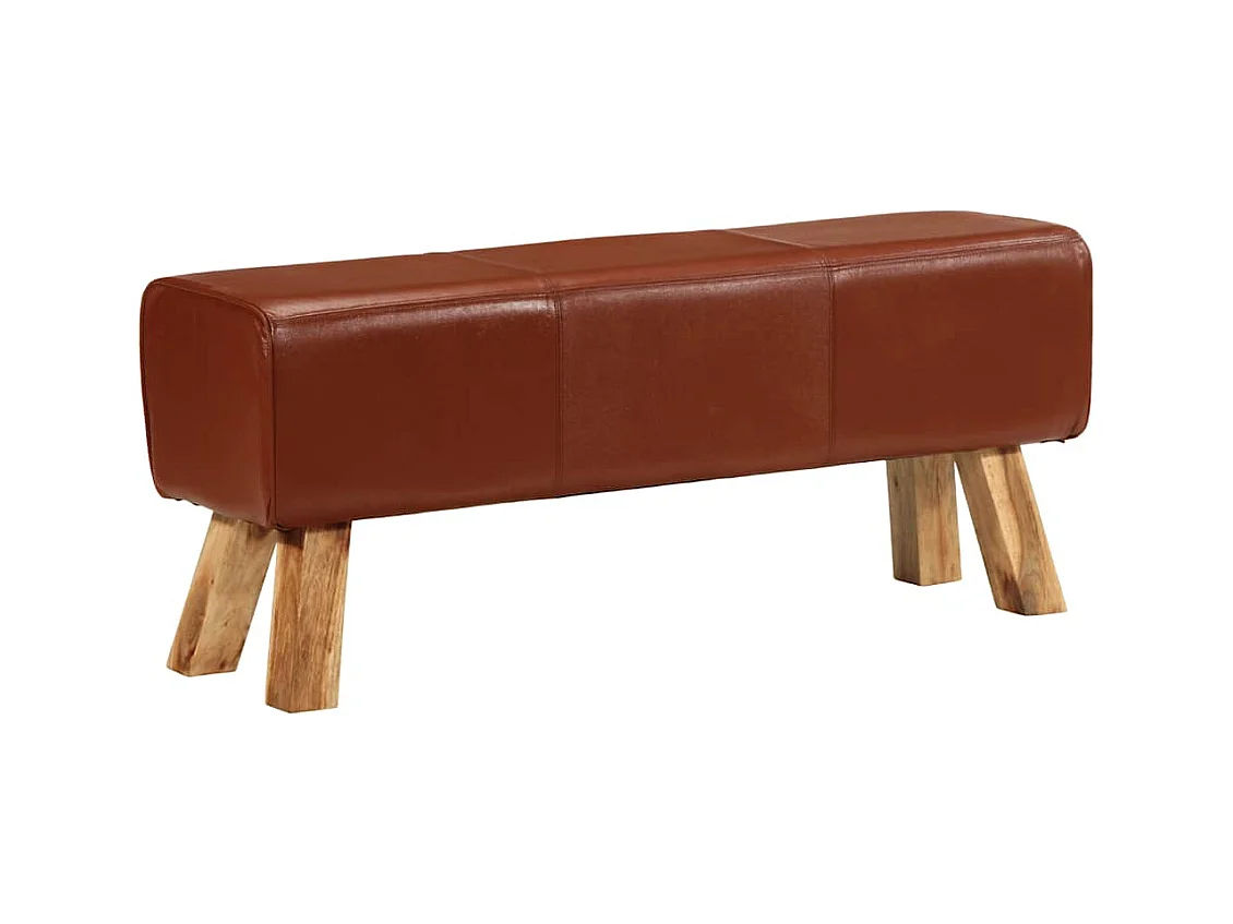 Sitzbank Turnbock Braun 110 cm Echtleder und Massivholz Mango