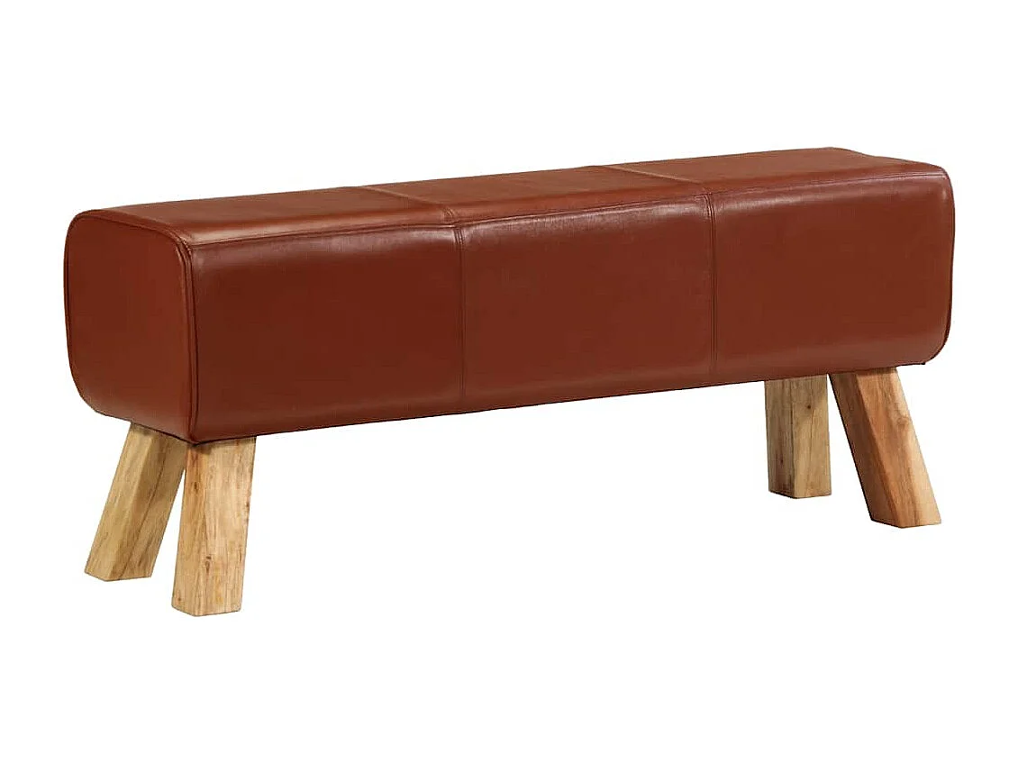Banc de bok de gymnastique marron 110 cm cuir véritable et bois