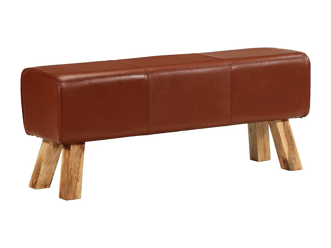 Banc de bok de gymnastique marron 110 cm cuir véritable et bois