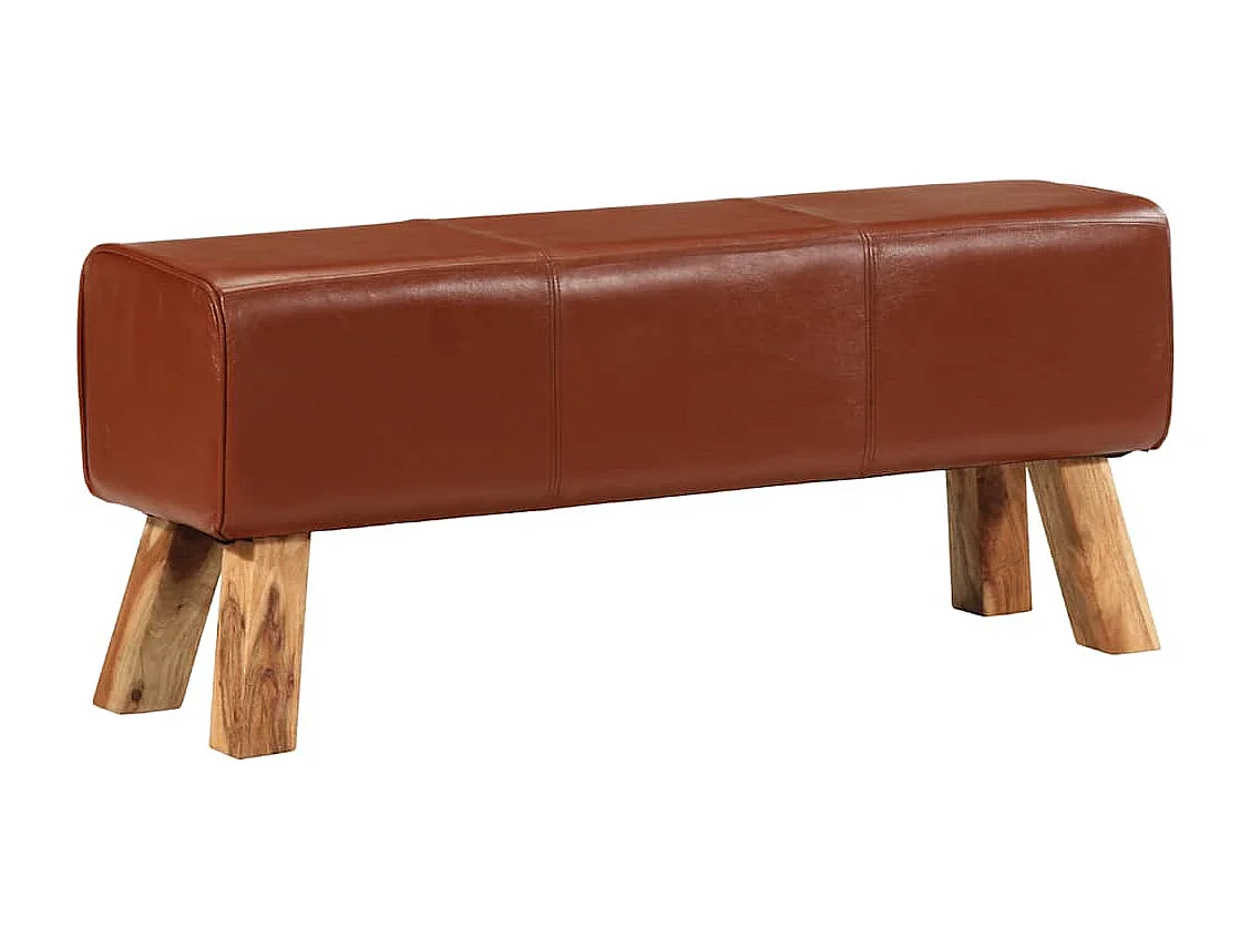 Banc de bok de gymnastique marron 110 cm cuir véritable et bois