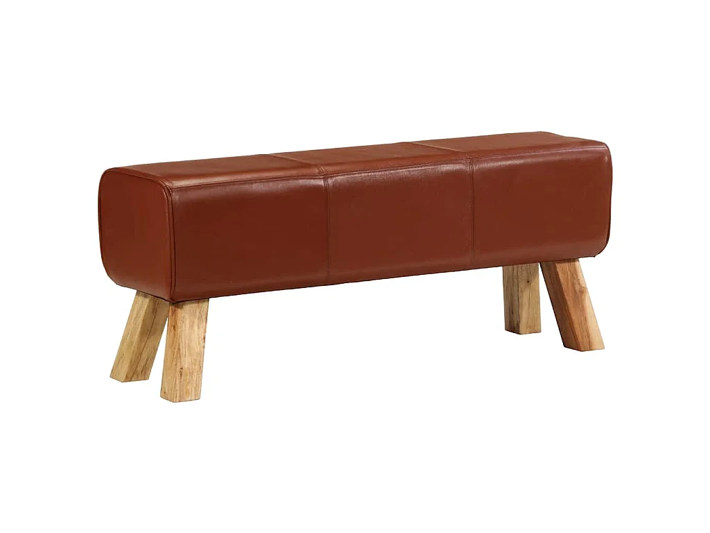 Banc de bok de gymnastique marron 110 cm cuir véritable et bois