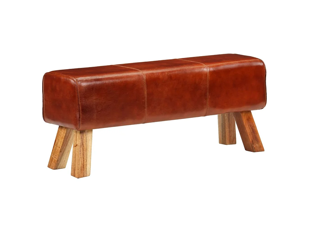 Banc de bok de gymnastique marron 110 cm cuir véritable et bois