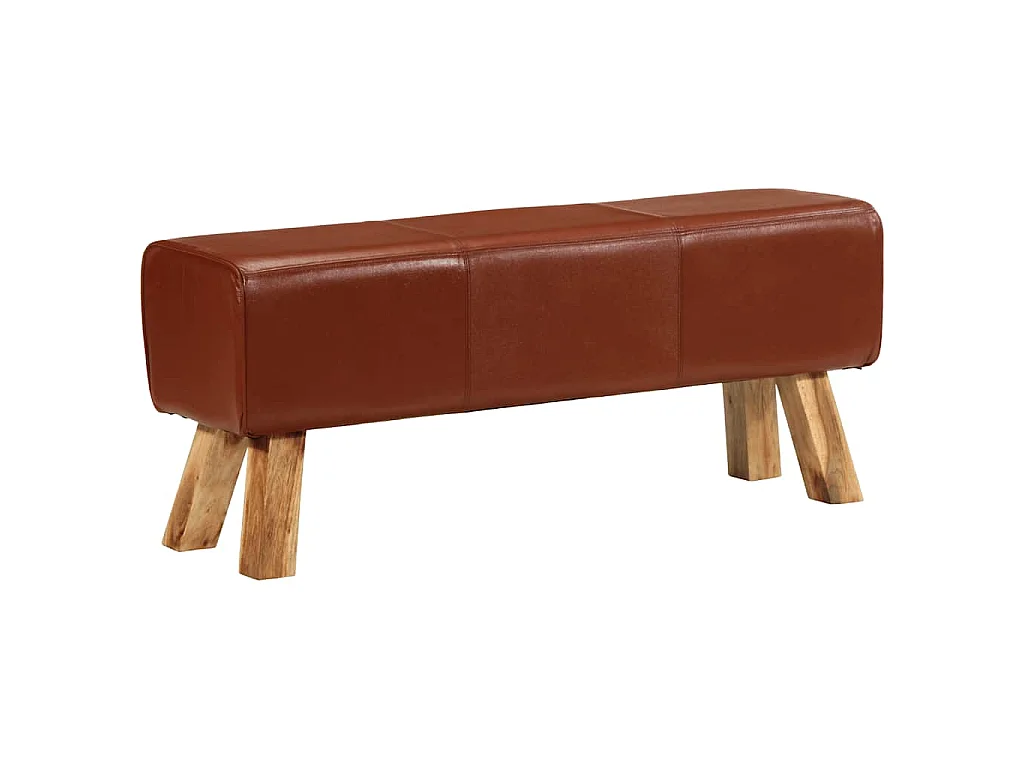 Banc de bok de gymnastique marron 110 cm cuir véritable et bois