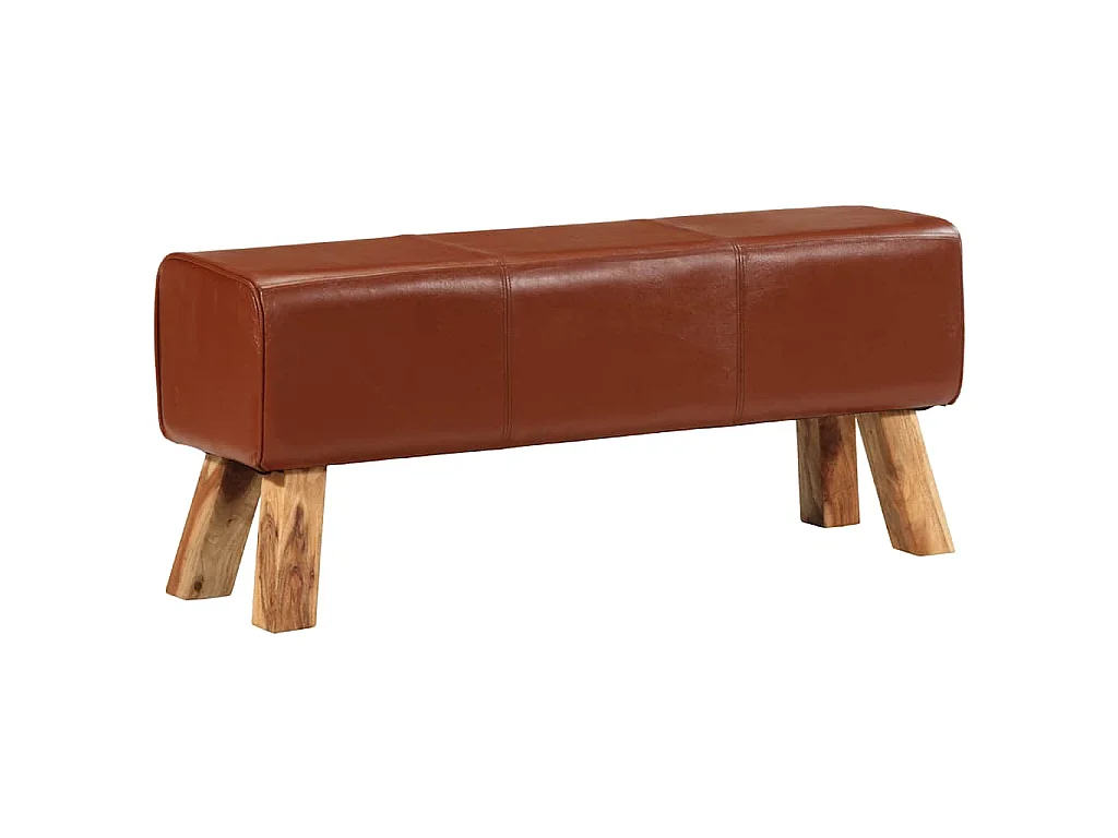 Banc de bok de gymnastique marron 110 cm cuir véritable et bois