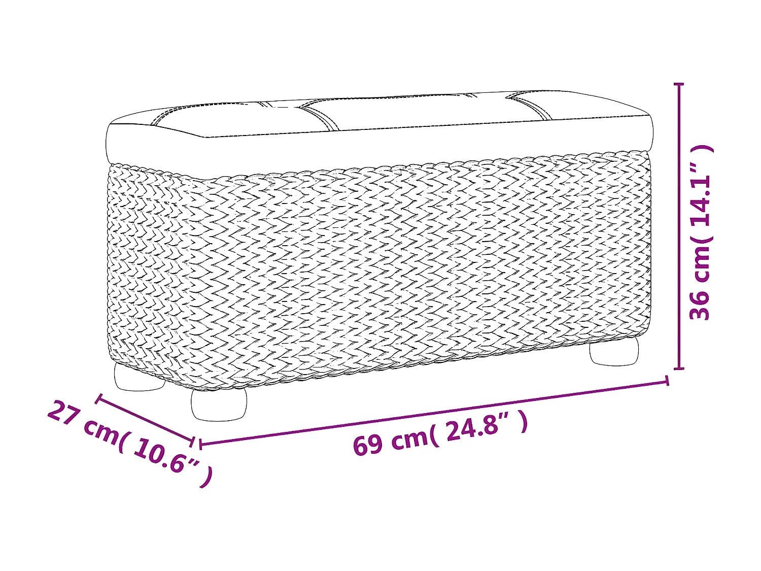 Sitzbänke mit Stauraum und Kissen in Grau 2 Stk. 69 cm Rohrkolben