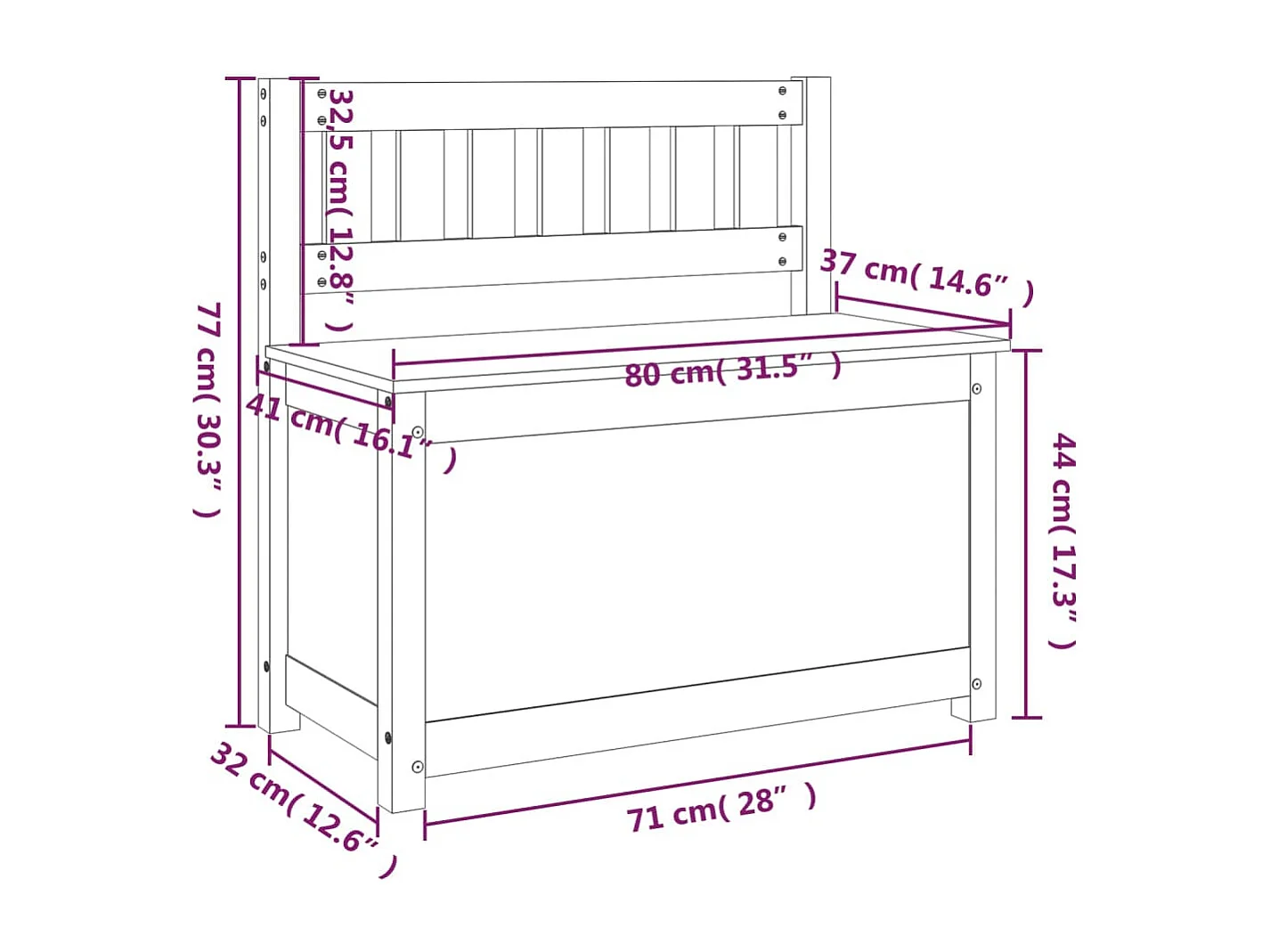 Banc Noir 80x41x77 cm Bois de pin massif