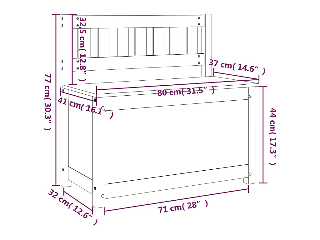 Panca Bianca 80x41x77 cm in Legno Massello di Pino