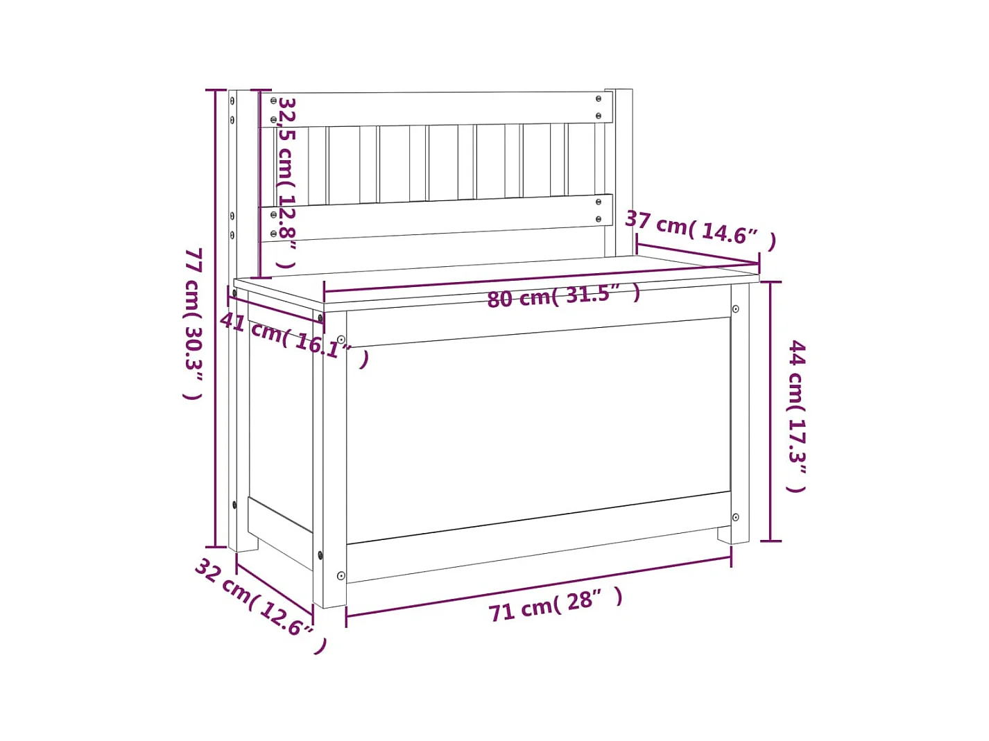 Banco de madera maciza de pino 80x41x77 cm