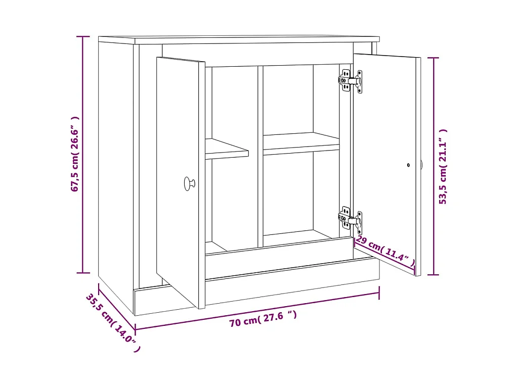 Buffet sonoma gris 70x35,5x67,5 cm bois d'ingénierie