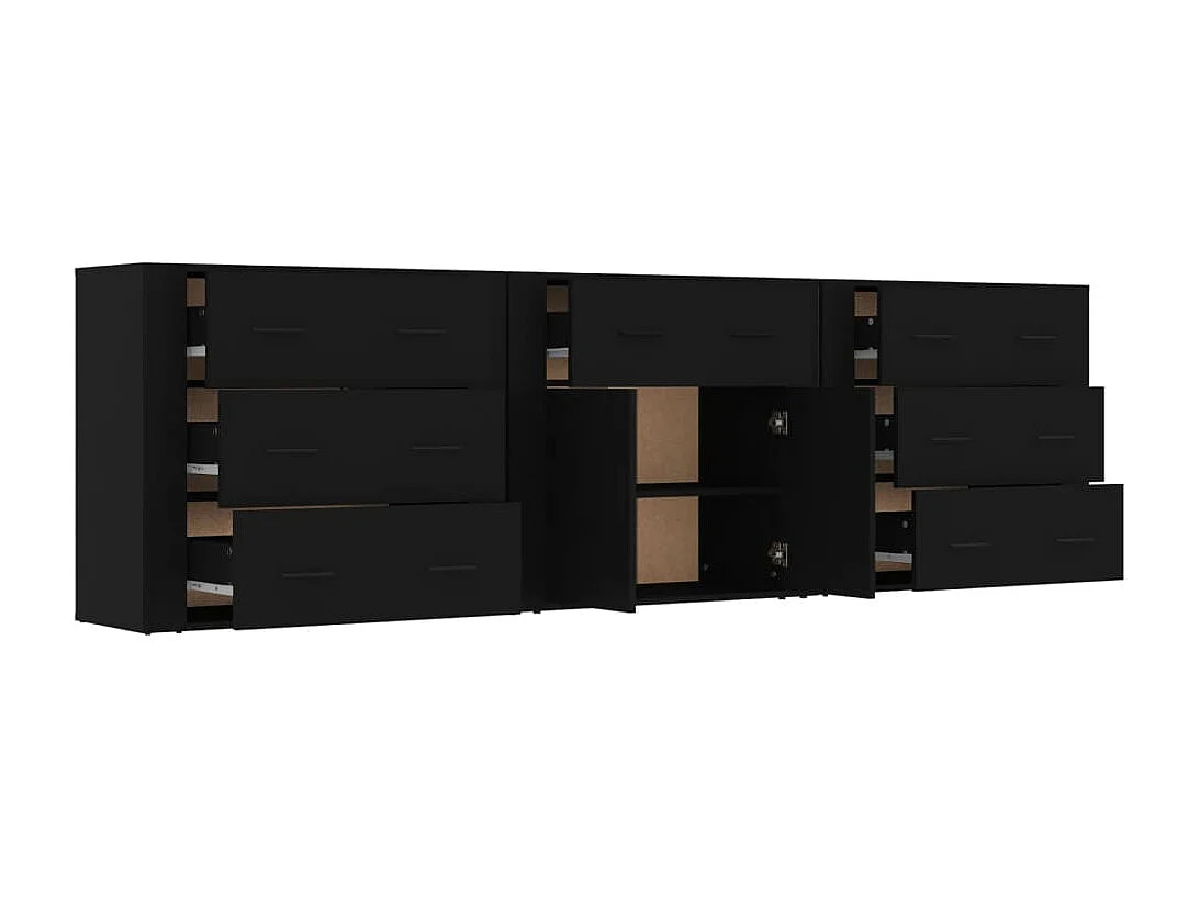 Dressoirs 3 st bewerkt hout zwart