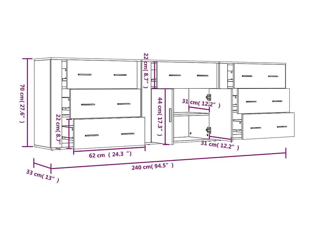 Dressoirs 3 st bewerkt hout zwart