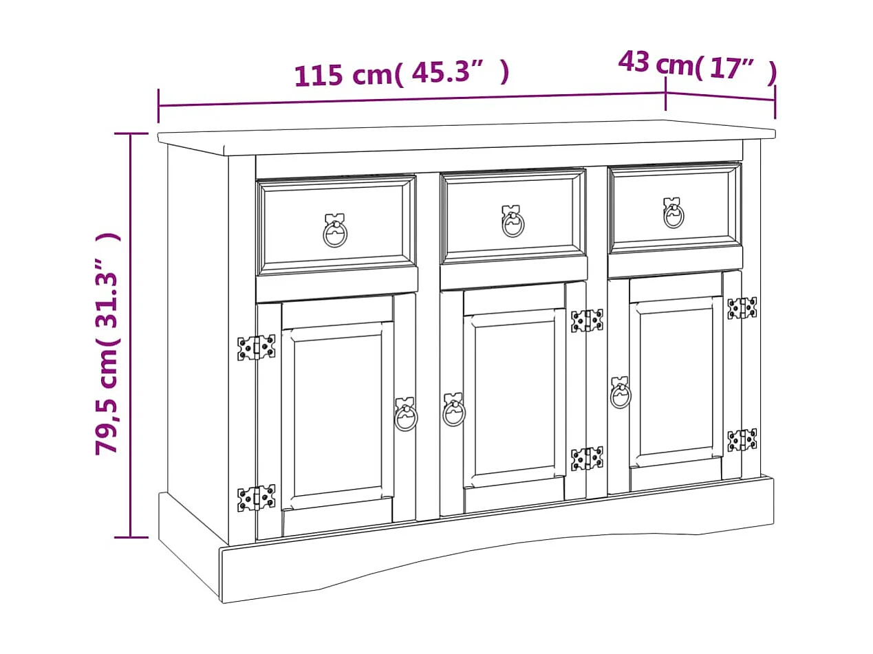 Buffet Corona 115x43x79,5 cm bois massif pin mexicain