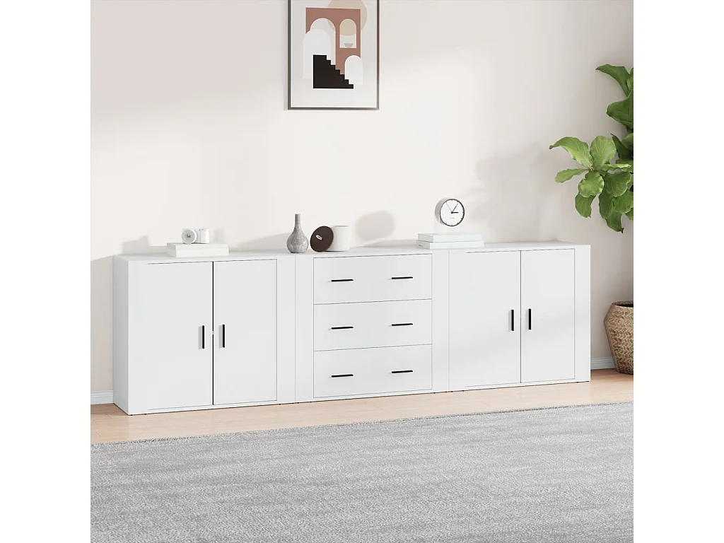 Dressoirs 3 st bewerkt hout wit