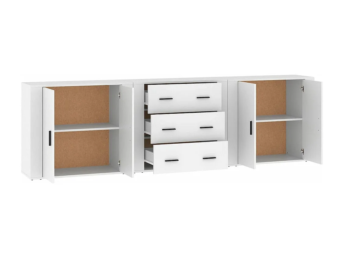 Dressoirs 3 st bewerkt hout wit