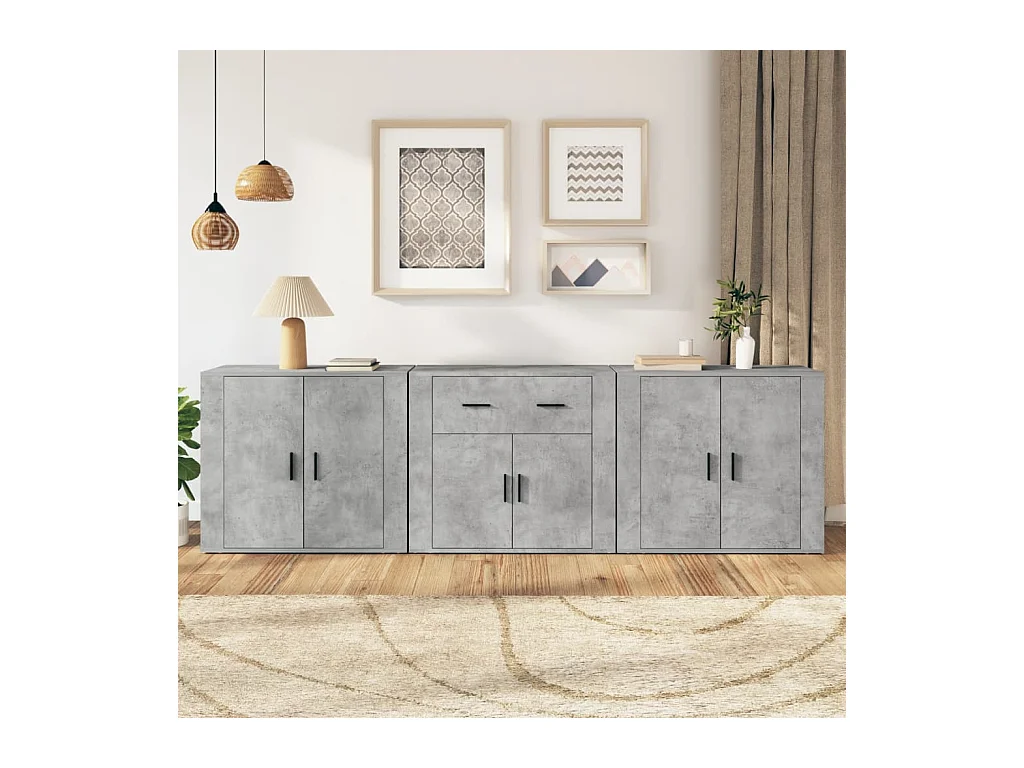 Buffets 3 pcs gris béton bois d'ingénierie